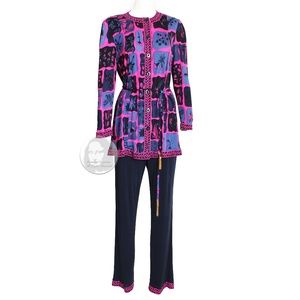 Averardo Bessi Suit Top Pants Belt 3pc Silk Jersey Floral Print Size 44 Rare 90s